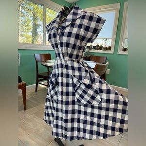 Vintage Style Navy/White Gingham Shirt Dress